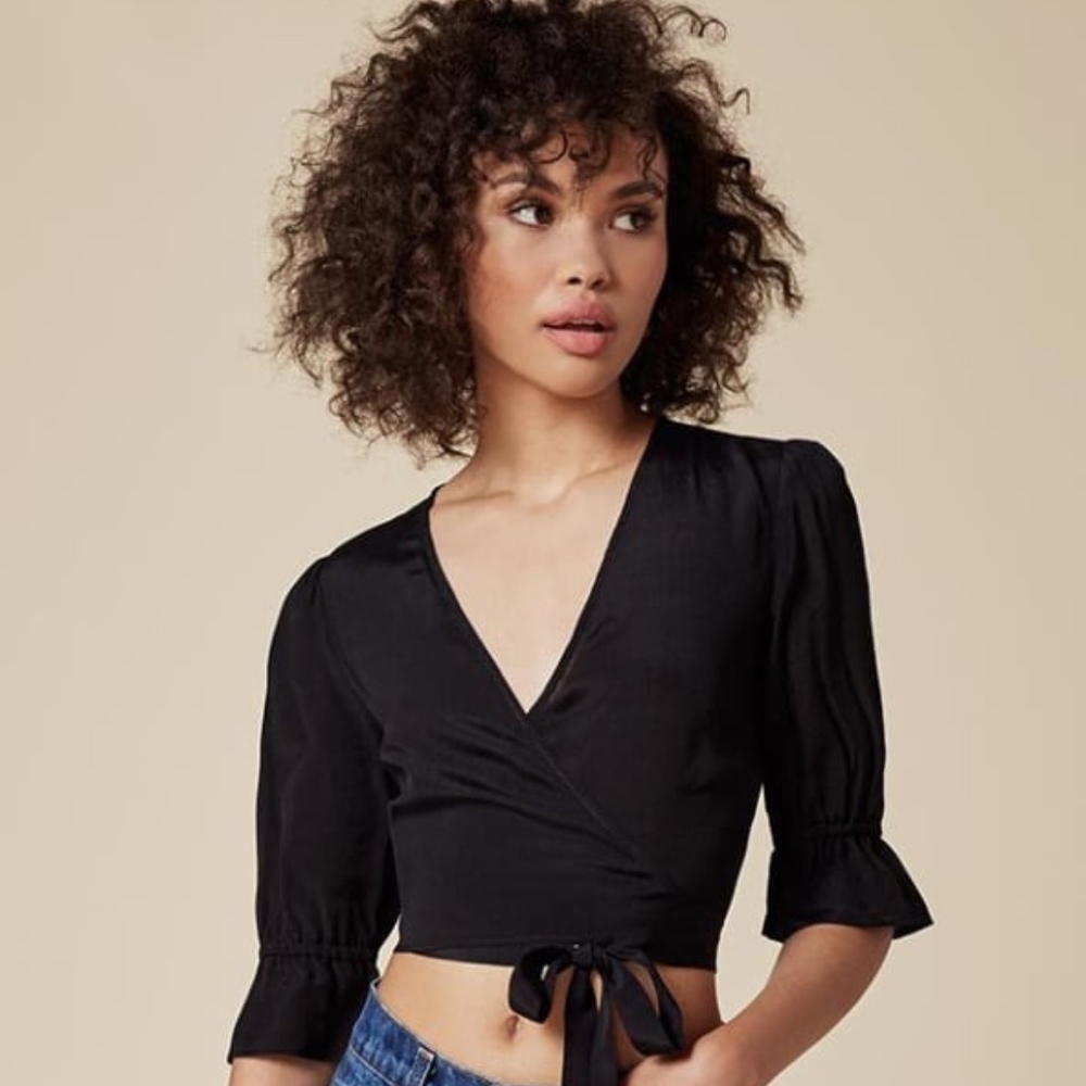 Reformation Finley Wrap Top, Black, XS, EUC